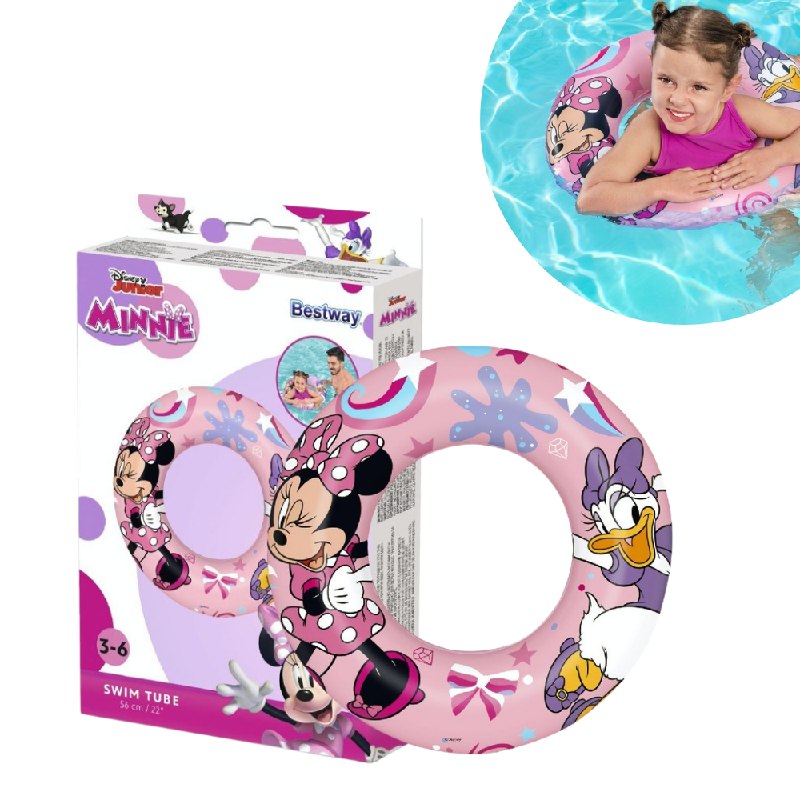 FLOTADOR INFLABLE DE NATACION EN FORMA DE DONA CON DISEÑO DE MINNIE Y DAISY BESTWAY 56CM