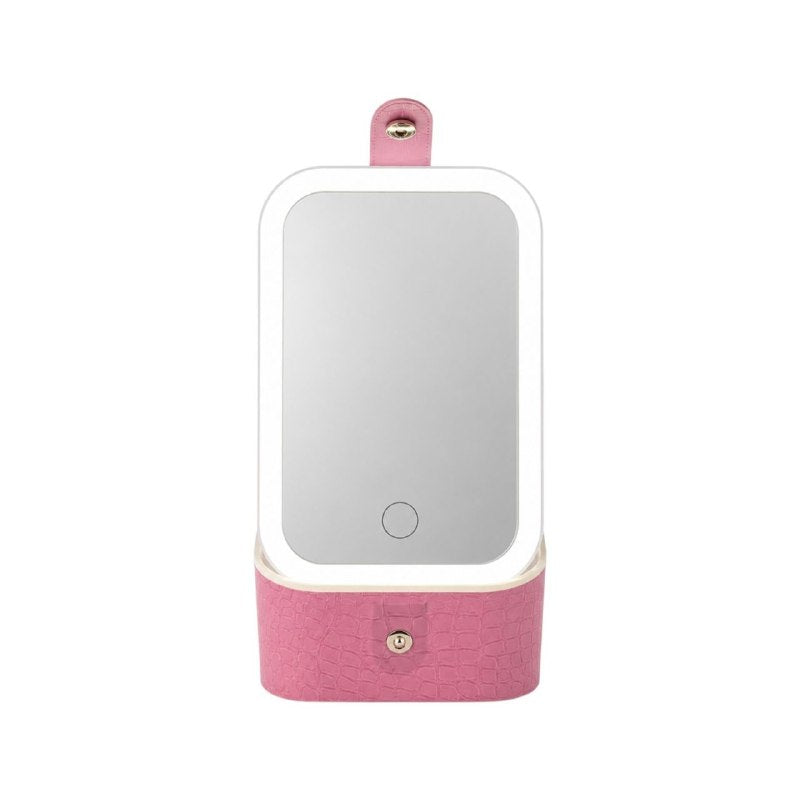 ESPEJO DE MAQUILLAJE DE MESA CON LUZ LED Y ESTUCHE ORGANIZADOR 17.1X12.2CM