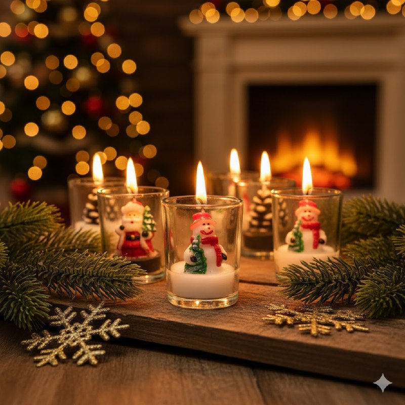 DECORACION ADORNO MINI CANDELAS NAVIDEÑAS EN VASITO DE VIDRIO 4X6CM, 4 ESTILOS