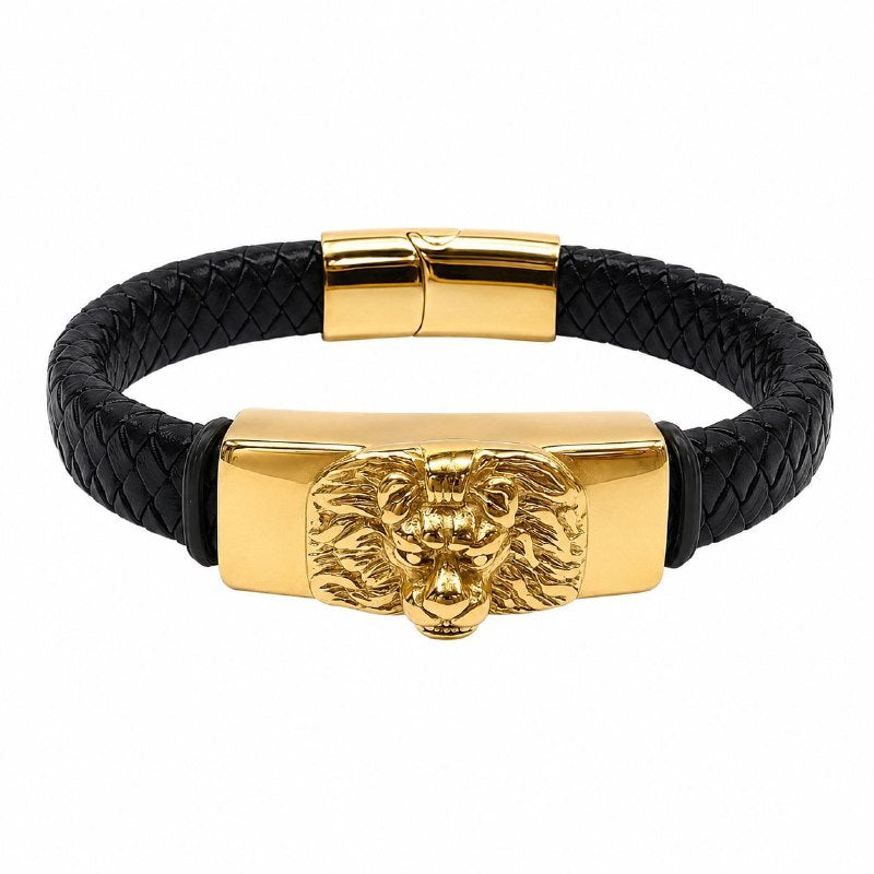 PULSERA DE ENCHAPE PARA CABALLERO CON DISEÑO DE LEON 22CM