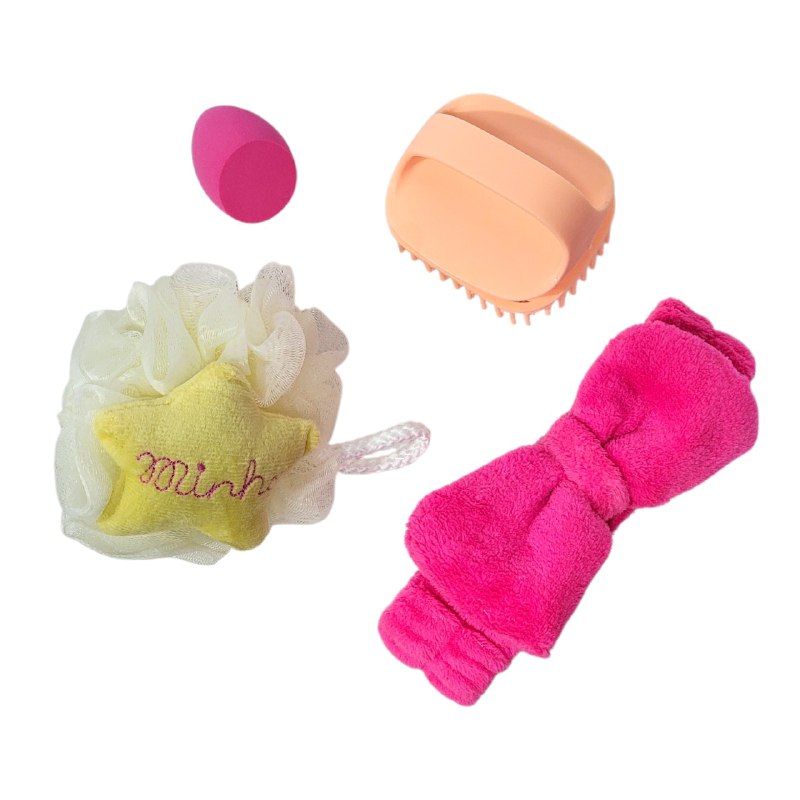 KIT DE CUIDADO FACIAL, BANDA PARA EL PELO, ESPONJA, CEPILLO MESAJE CAPILAR, ESPONJA DE MAQUILLAJE KISS LOVELY, 4 ESTILOS
