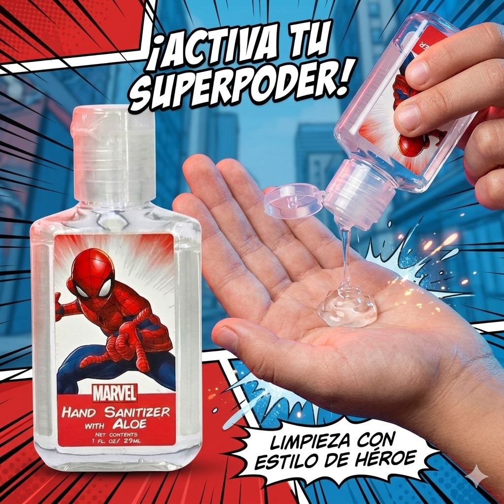 GEL DE MANOS ANTIBACTERIAL CON ALOE VERA DE SUPER HEROES DE MARVEL PORTATIL