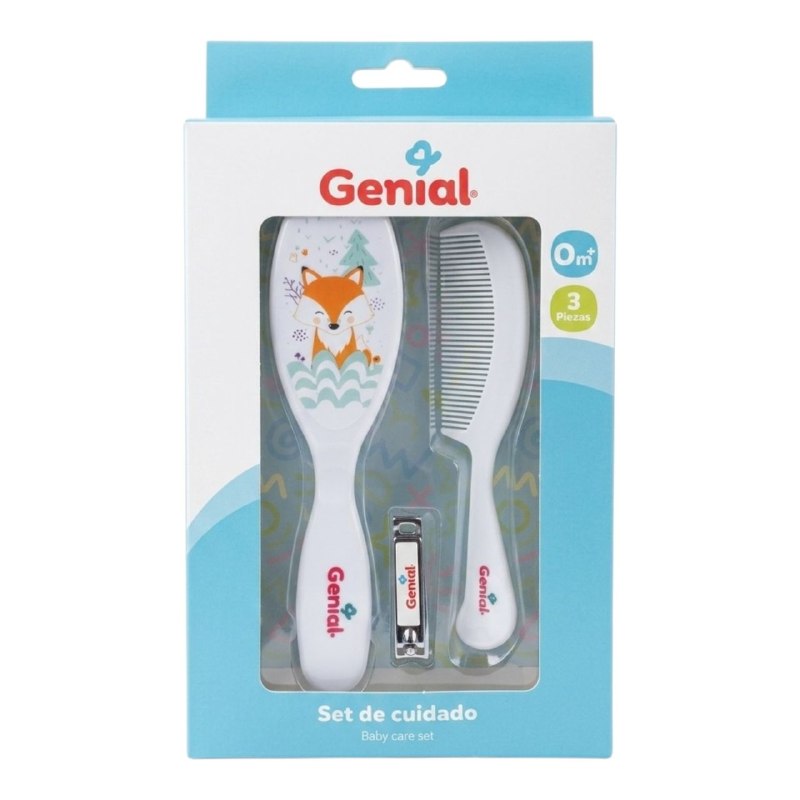 SET DE ASEO PERSONAL PARA BEBES DE 3 PIEZAS GENIAL, CEPILLO PEINE Y CORTAUÑAS