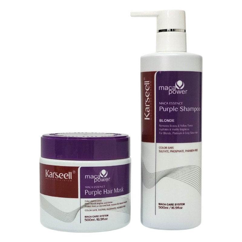 SET DE TRATAMIENTO CAPILAR MORADO MATIZADOR NEUTRALIZADOR DE COBRIZOS HIDRATANTE KARSEELL 500MLX2