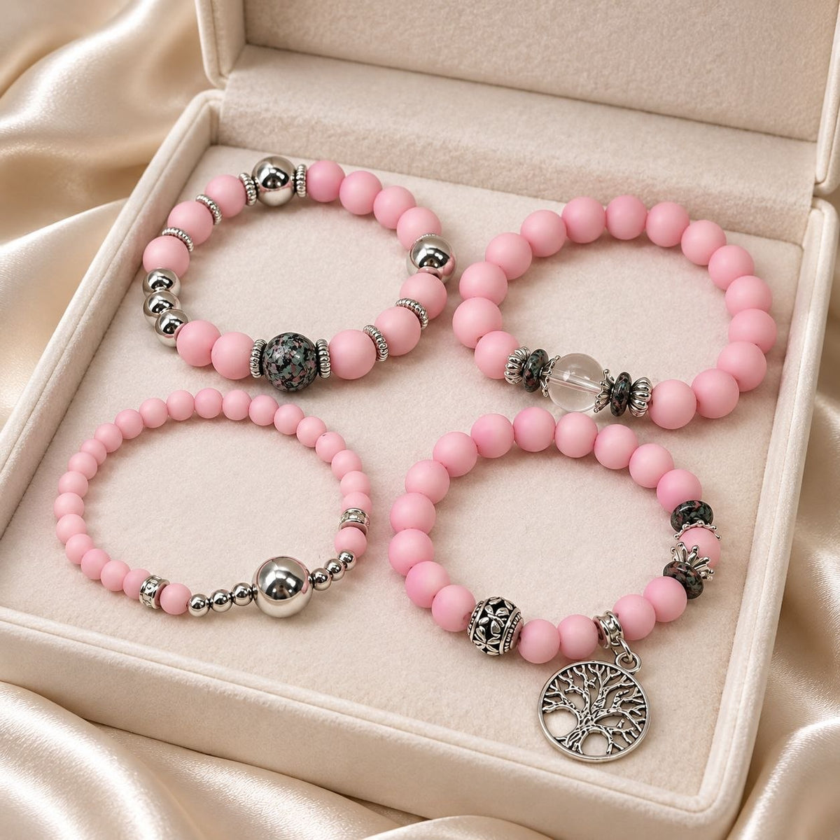 SET DE 4 PULCERAS AJUSTABLES DE ENCHAPE PARA DAMA
