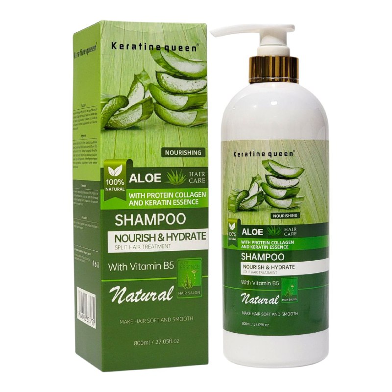 SHAMPOO DE ALOE VERA CON COLAGENO Y QUERATINA NUTRE E HIDRATA KERATINE QUEEN 800ML
