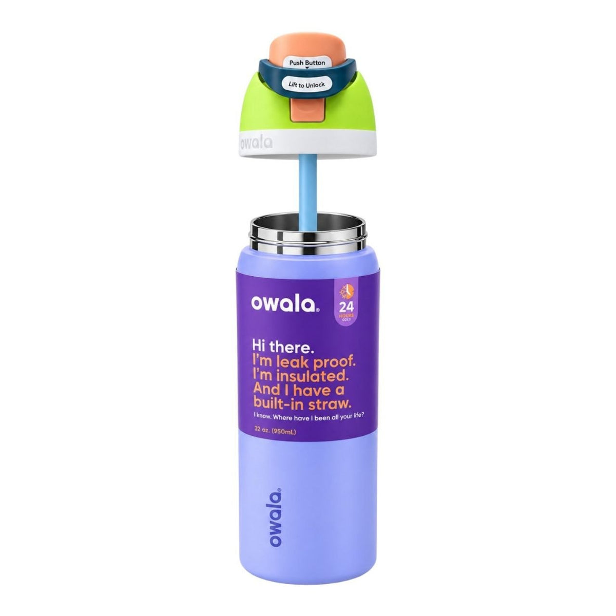 BOTELLA TÉRMICA REUTILIZABLE CON PAJILLA INTEGRADA OWALA 24OZ (710ML)