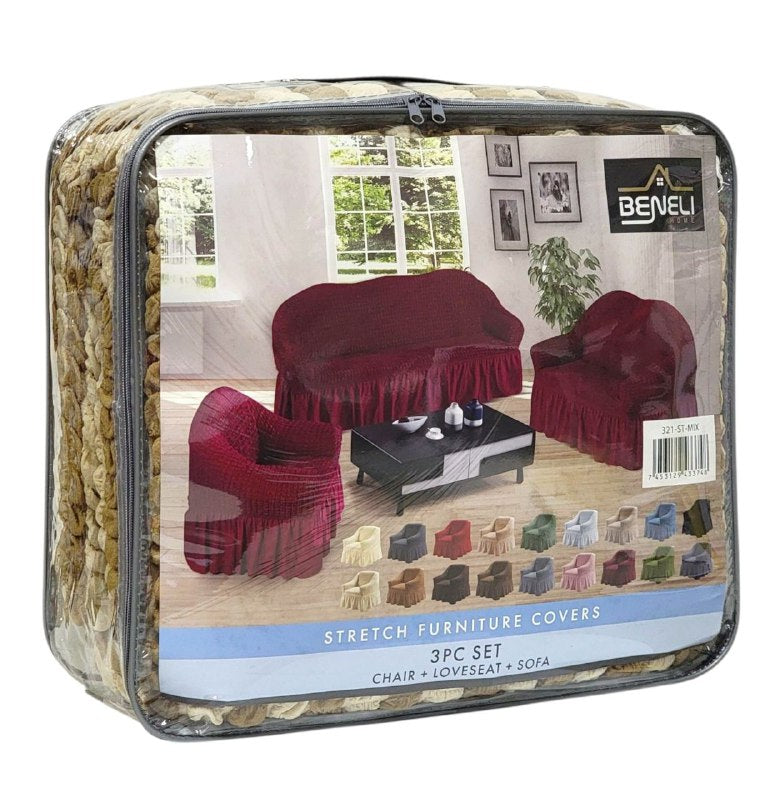 SET DE FORROS ELASTICOS DE MUEBLES, JUEGO DE 3 PIEZAS PARA MUEBLES VARIOS COLORES BENELI HOME