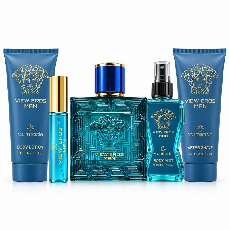 SET YOU MIRADE VIEW EROS MAN EDP 100ML, EDP 15ML, AFTER SHAVE 150ML, BODY MIST 100ML, BODY LOTION 150ML (H) (AROMA SIMILAR VERSACE EROS)