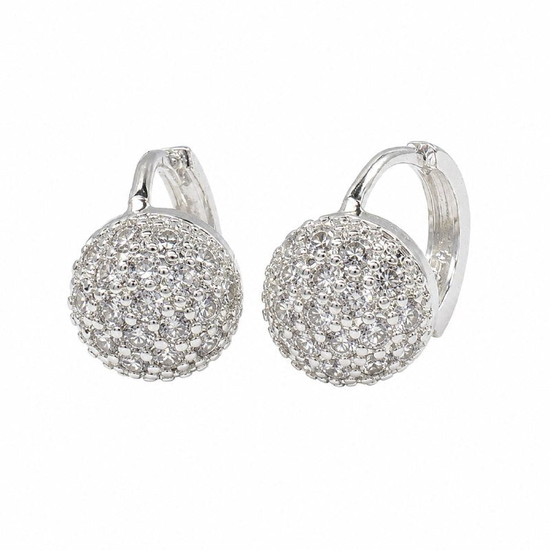 ARGOLLAS DE ENCHAPE PARA DAMA CON DISEÑO DE ESFERA CON CIRCONIAS EN PAVÉ