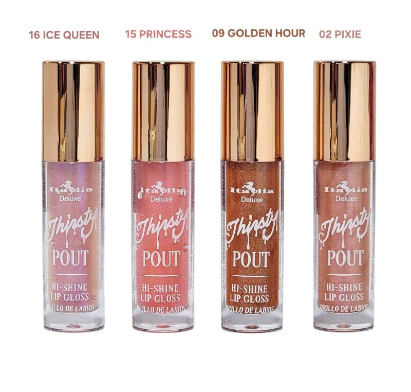 BRILLO LABIAL 4 TONOS ITALIA DELUXE THIRSTY POUT CUTIE 16 ICE QUEEN,15 PRINCESS,09 GOLDEN HOUR,02 PIXIE 4GX4