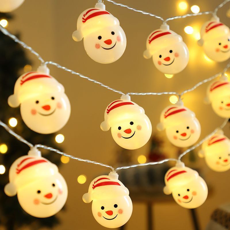 LUCES DECORATIVAS NAVIDEÑAS EN FORMA DE MUÑECO DE NIEVE CADENA DE LUCES COLGANTES PARA ARBOL DE NAVIDAD 1.5 METROS