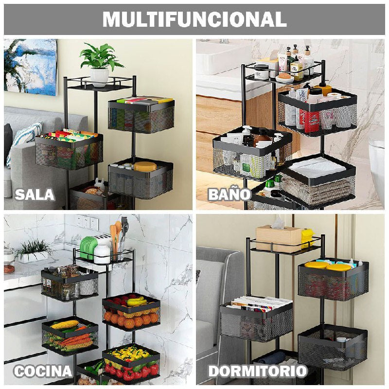 ESTANTE ORGANIZADOR MULTIFUNCIONL GIRATORIO CUADRADO DE 5 NIVELES 90X28CM