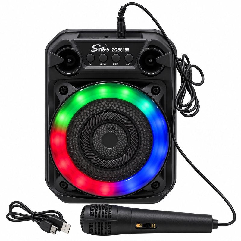 PARLANTE ALTAVOZ MULTIMEDIA PORTATIL CON LUCES RGB BLUETOOTH CON SISTEMA DE MICROFONO DE KARAOKE SING-E