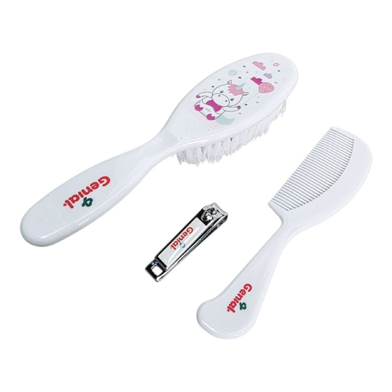 SET DE ASEO PERSONAL PARA BEBES DE 3 PIEZAS GENIAL, CEPILLO PEINE Y CORTAUÑAS