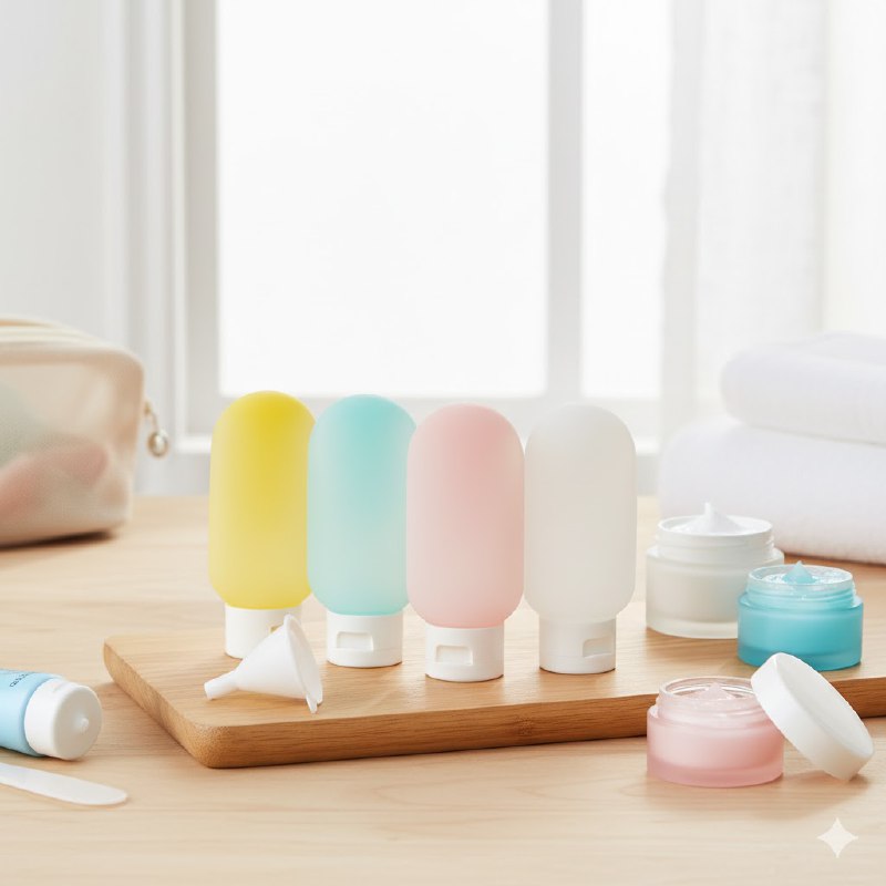 RECIPIENTES BOTECITOS COMPACTOS Y PORTATILES PARA CREMA Y COSMETICOS EN SET DE 4 PIEZAS PEISHIMAN