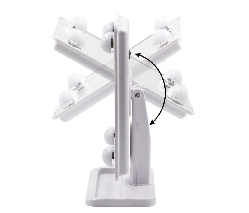 ESPEJO PARA MAQUILLAJE PORTATIL LED, ROTACION 360° COLOR BLANCO