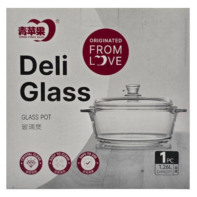 OLLA DE COCINA DE VIDRIO RESISTENTE AL CALOR Y FACIL DE USAR Y LIMPIAR DELI GLASS 1L