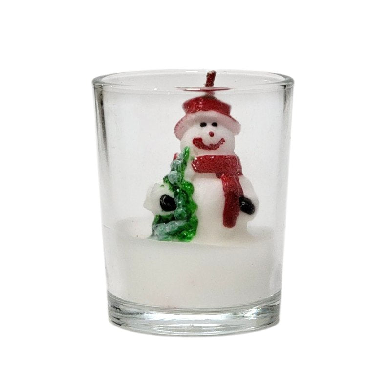 DECORACION ADORNO MINI CANDELAS NAVIDEÑAS EN VASITO DE VIDRIO 4X6CM, 4 ESTILOS