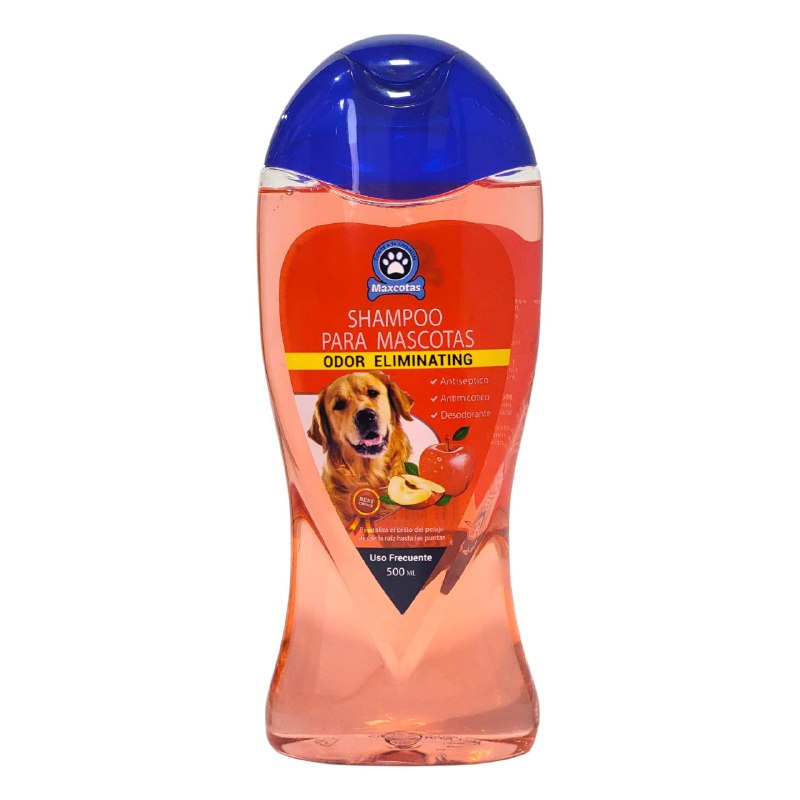 SHAMPOO PARA MASCOTAS CON AROMA A MANZANA ROJA ELIMINA OLORES ANTISEPTICO MAXCOTAS 500ML