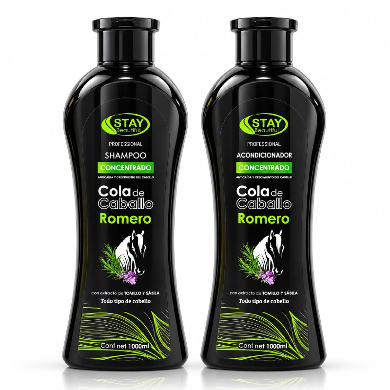 SET DE SHAMPOO Y ACONDICIONADOR DE COLA DE CABALLO Y ROMERO ANTICAIDA Y ESTIMLULANTE DEL CRECIMIENTO STAY BEAUTIFUL 1000MLX2