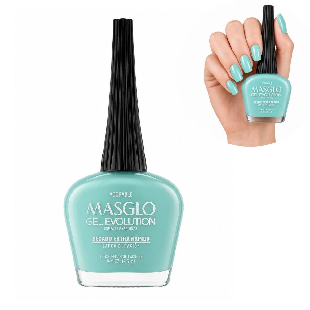 ESMALTE DE UÑAS CON EFECTO GEL DE SECADO EXTRA RÁPIDO MASGLO GEL EVOLUTION PASO 2 "ESTILO ADORABLE" 13.5 ML