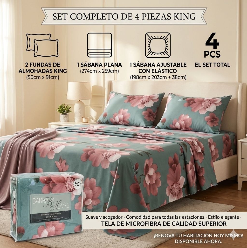 JUEGO DE SÁBANAS TAMAÑO KING 4PCS BARBARA HOMES
