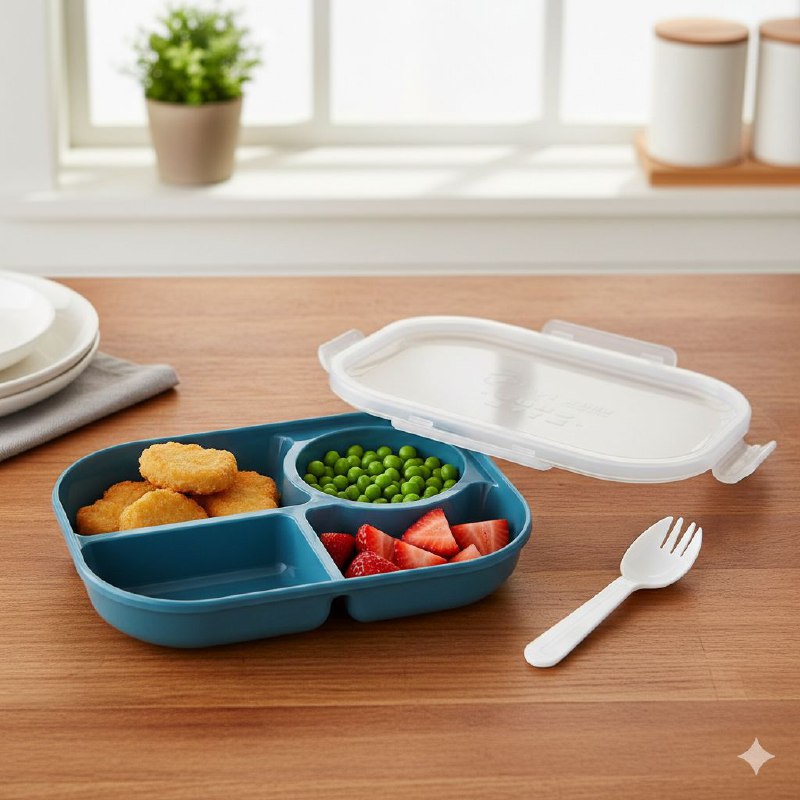 RECIPIENTE PANA PARA ALIMENTOS DE 4 COMPARTIMIENTOS CON TENEDOR BENELI HOME 18X24X6CM