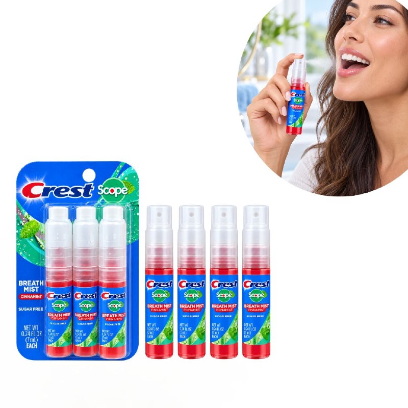 SPRAY BUCAL, PARA LA BOCA DE MENTA CON CANELA QUE ELIMINA GERMENES Y MAL ALIENTO CREST SCOPE 7MLX4