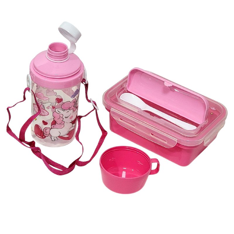 LONCHERA EN KIT CON SEPARADOR, CUBIERTOS Y BOTE, VARIOS ESTILOS