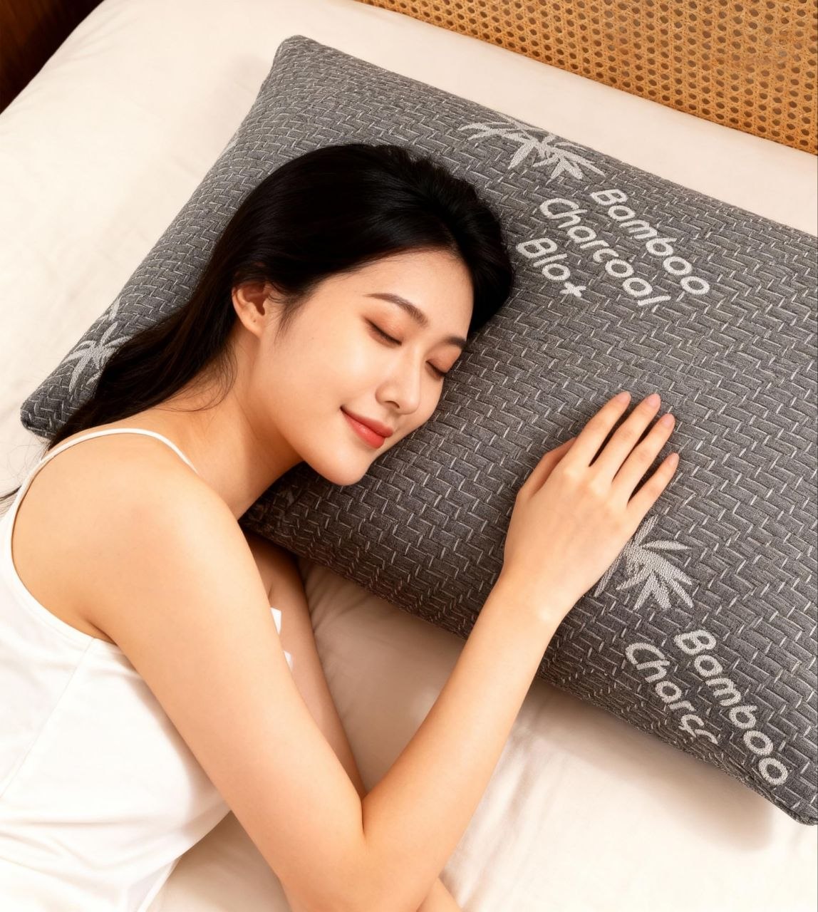 ALMOHADA DE BAMBÚ CON CARBÓN VEGETAL ESPUMA HIPOALERGÉNICO Y ANTIBACTERIANO,ALIVIA LAS MIGRAÑAS  BENELI HOME