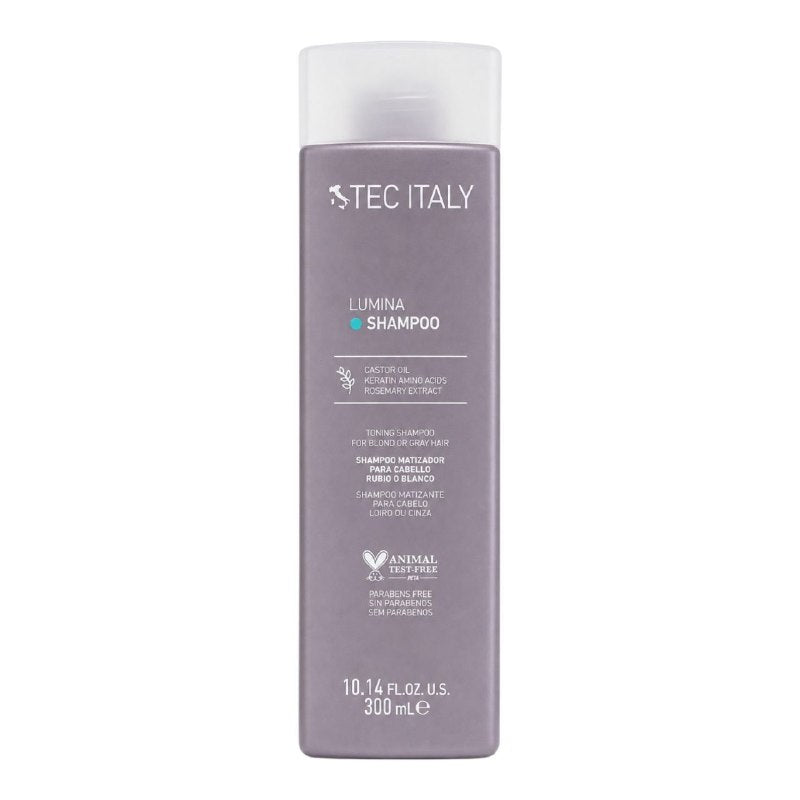 SHAMPOO MATIZADOR PARA CABELLO RUBIO DECOLORADO O BLANCO CON ACEITE DE RICINO QUERATINA Y EXTRACTO DE ROMERO TEC ITALY 300ML