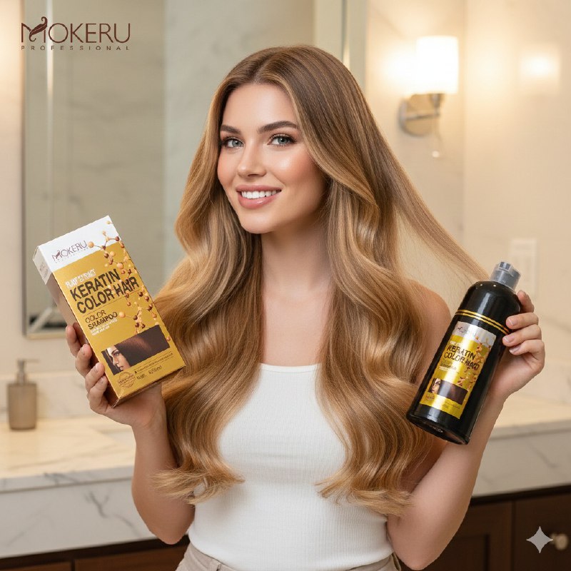 SHAMPOO TINTE PARA EL CABELLO CON QUERATINA CUBRE CANAS TONO MARRON RUBIO 07 MOKERU 500ML