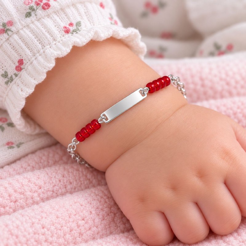 PULSERA DE PLATA 9.25 PARA NIÑOS CON PIEDRAS ROJAS 15CM Y 2.9G