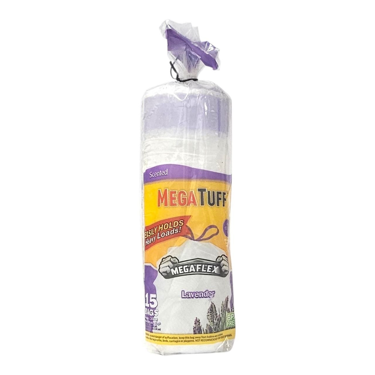 BOLSAS DE BASURA CON CORDON AJUSTABLE Y AROMA A LAVANDA 8 GALONES 15PCS XTRATUFF 53X58CM