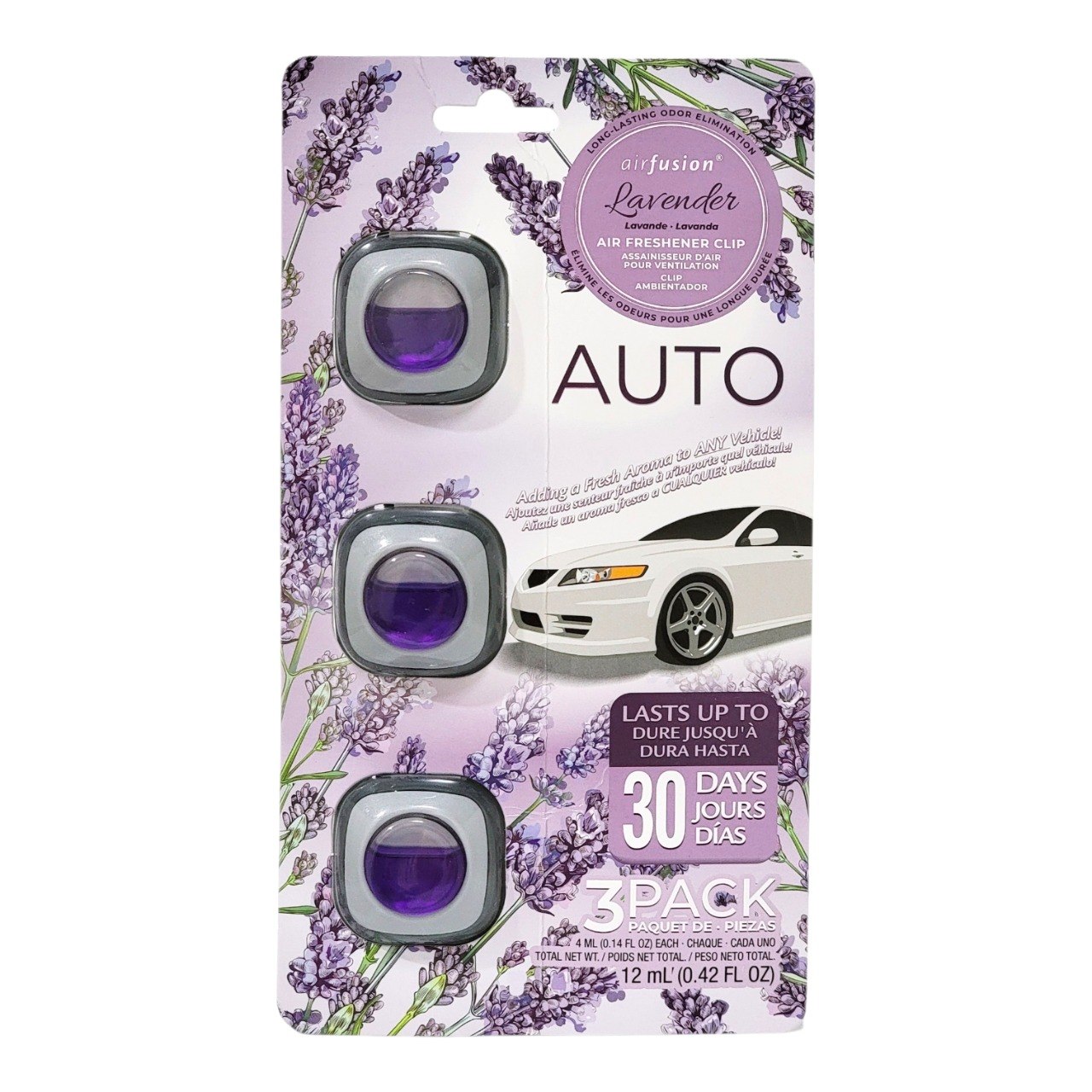 AMBIENTADOR PARA VENTILACION DE CARRO AROMA LAVANDA AIRFUSION 3X12ML