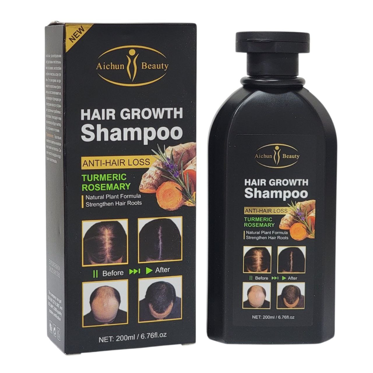 SHAMPOO PARA EL CRECIMIENTO ANTICAIDA CON EXTRACTO DE CURCUMA Y ROMERO AICHUN BEAUTY 200ML
