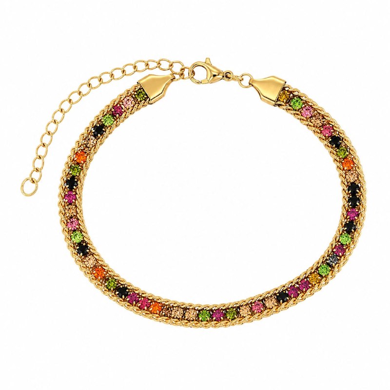 PULSERA DE ENCHAPE PARA DAMA CON DISEÑO DE CIRCONES MULTICOLOR 22.5CM