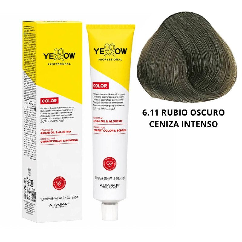 TINTE PERMANENTE PARA EL CABELLO CON ACEITE DE ARGAN Y ALOETRIX TONO 6.11 RUBIO OSCURO CENIZA INTENSO ALFAPARF 100ML