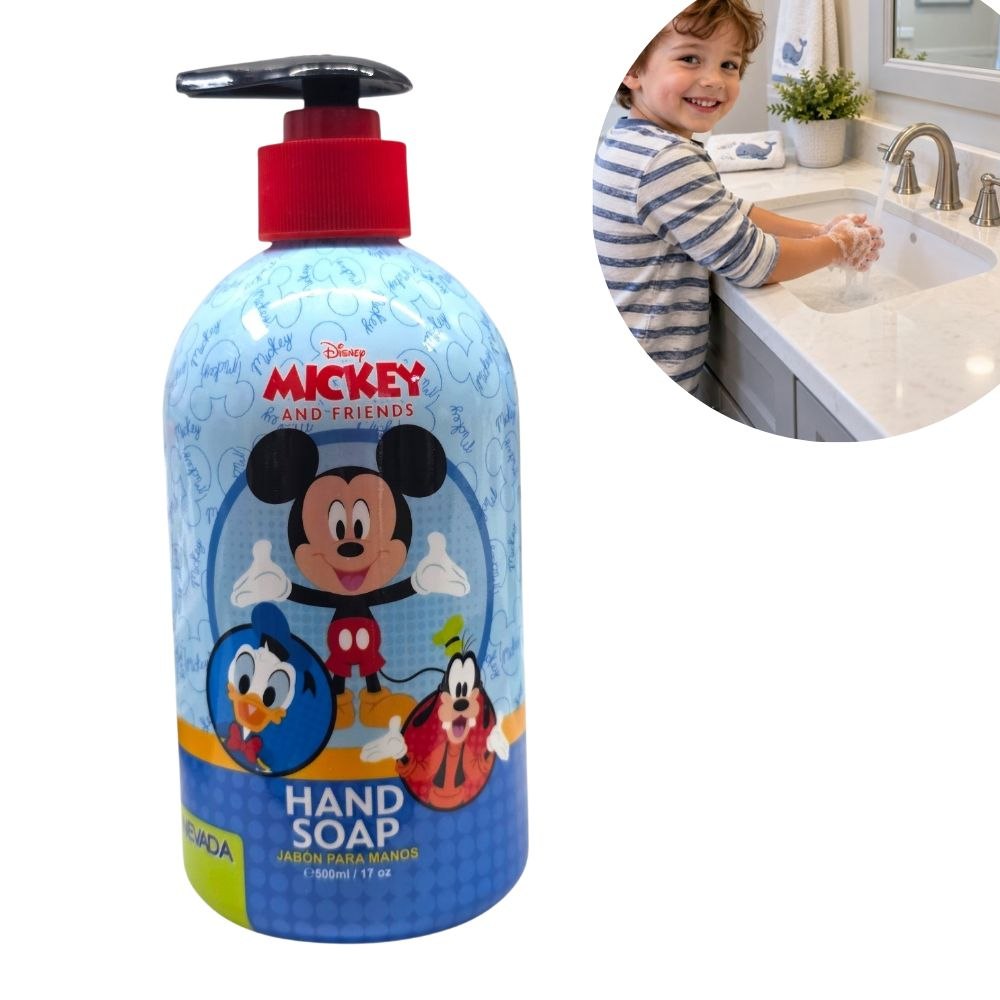 JABÓN LÍQUIDO PARA MANOS DISNEY MICKEY Y SUS AMIGOS CON DISPENSADOR 500ML
