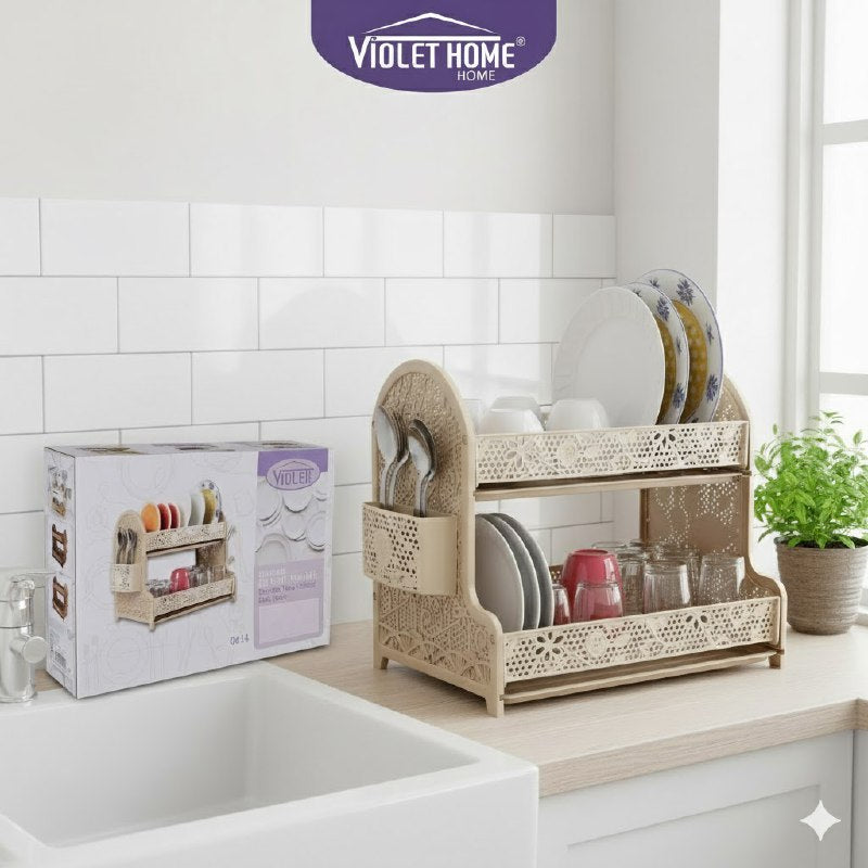 ESTANTE ORGANIZADOR Y ESCURRIDOR DE COCINA DE 2 NIVELES TIPO RATAN VIOLET HOUSE