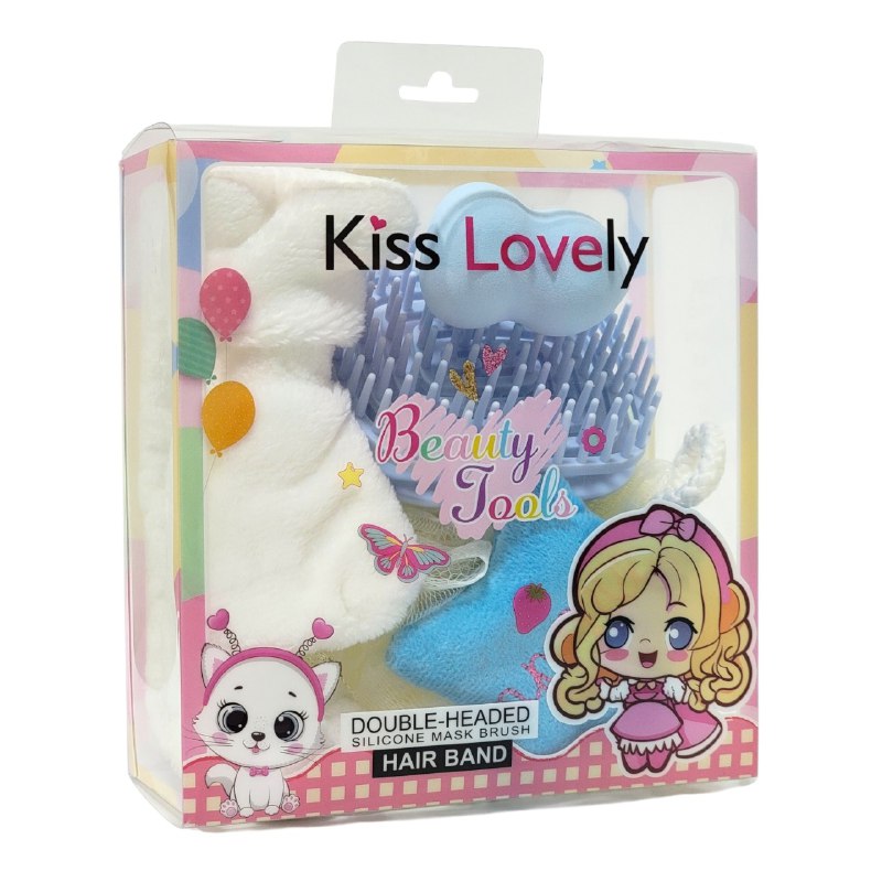 KIT DE CUIDADO FACIAL, BANDA PARA EL PELO, ESPONJA, CEPILLO MESAJE CAPILAR, ESPONJA DE MAQUILLAJE KISS LOVELY, 4 ESTILOS