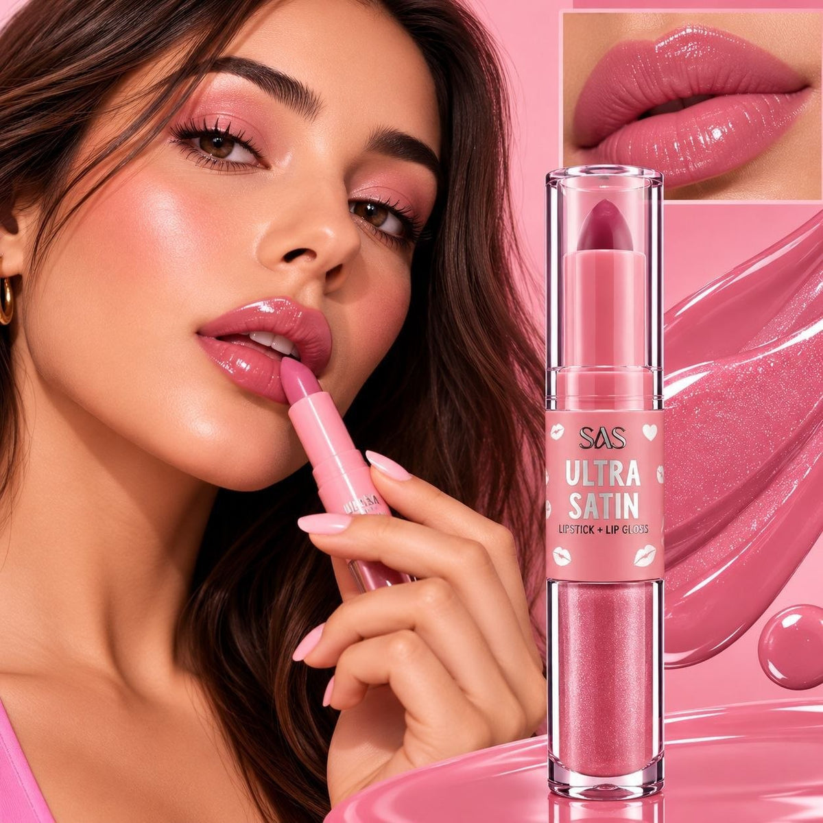 LABIAL Y BRILLO LABIAL 2 EN 1 ACABADO SATINADO ULTRA SATIN ECONÓMICO SAS