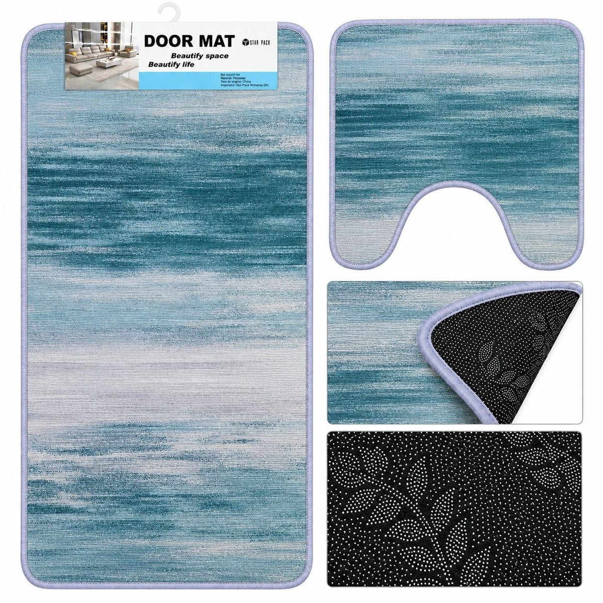 SET DE ALFOMBRAS PARA BAÑO SUAVES Y DECORATIVAS 2PCS DOOR MAT 80X50CM Y 18X18CM