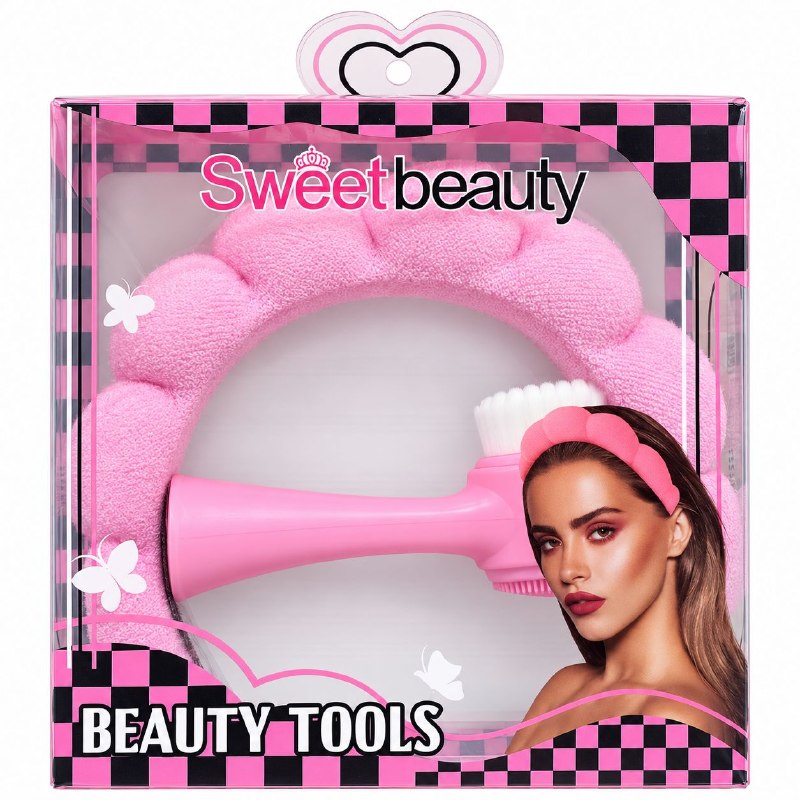 KIT DE CUIDADO FACIAL Y LIMPIEZA DE VINCHA Y CEPILLO FACIAL LIMPIADOR SWEET BEAUTY