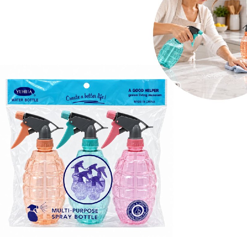 SET DE 3 BOTELLAS ROCIADORAS MULTIUSOS CON GATILLO PULVERIZADOR YUHUA 20CM