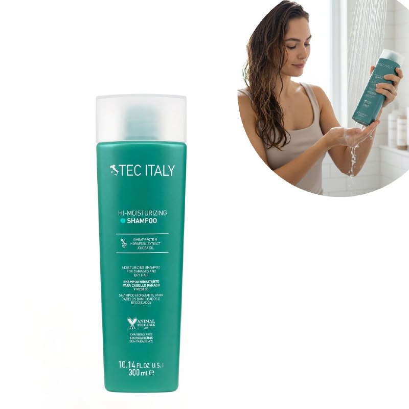 SHAMPOO HIDRATANTE PARA CABELLO DAÑADO Y RESECO CON PROTEINA DE TRIGO EXTRACTO DE COLA DE CABALLO Y ACEITE DE JOJOBA TEC ITALY 300ML