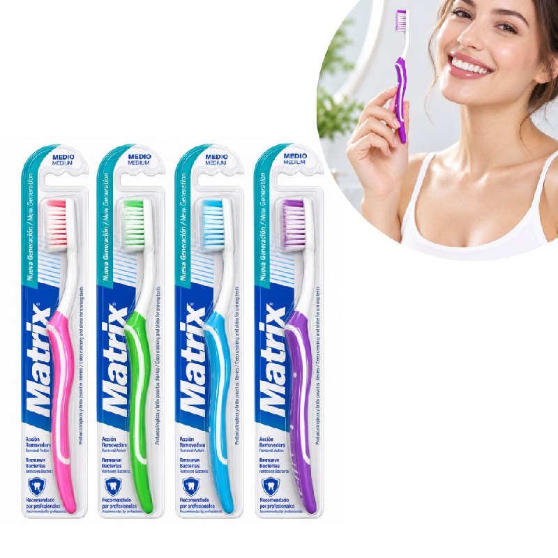CEPILLO DE DIENTES DE LIMPIEZA PROFUNDA CON CERDAS SINTETICAS MEDIANAS MATRIX 19CM