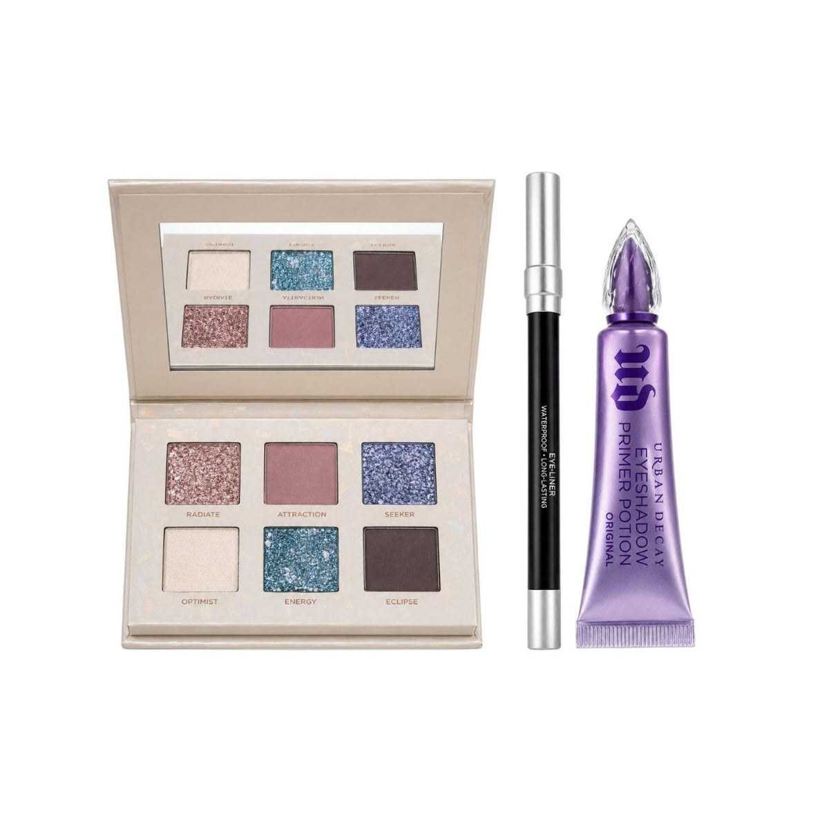 SET DE MAQUILLAJE PARA OJOS PALETA DE SOMBRAS DELINEADOR Y PREBASE MAJOR GEMS URBAN DECAY