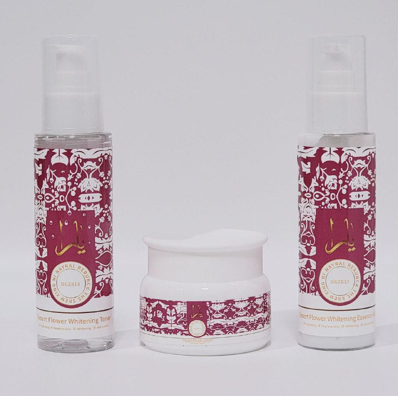 SET DE CUIDADO FACIAL HIDRATACION 3 EN 1 FLOR DEL DESIERTO ANTIARRUGAS Y BLANQUEADORA 3PCS HGZRLY (DUPE DE LATTAFA YARA CANDY)